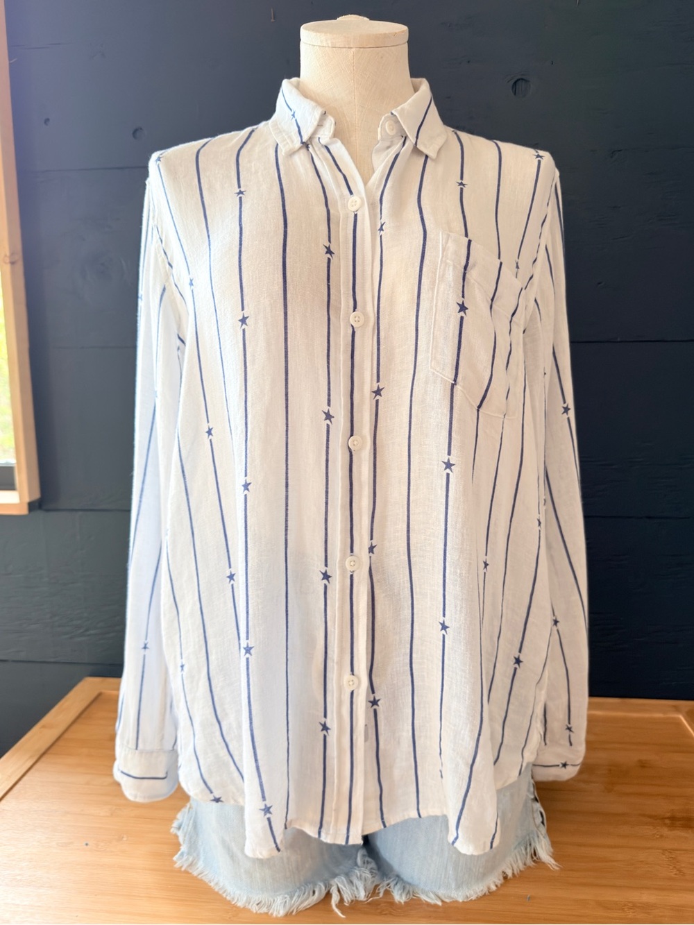Rails Charli Navy Star Stripe Button-Down Shirt Size Small